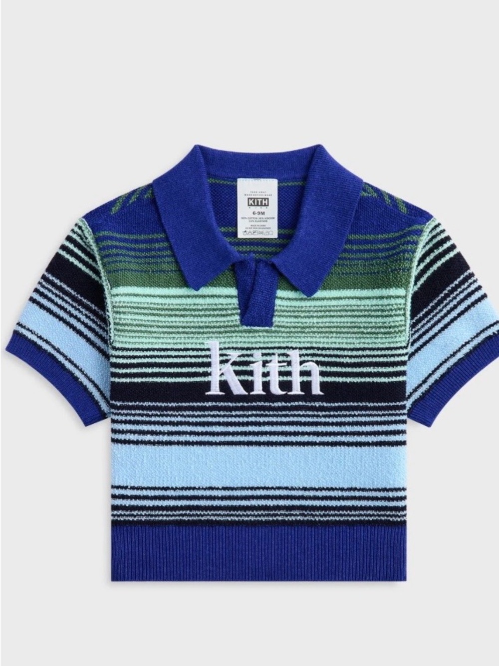 Kith Striped Polo Knit Tee in Blue, Light Blue & Green